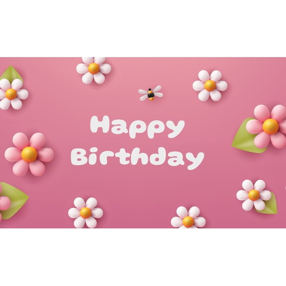 Happy Birthday Pink Girly Theme with Bees & Flowers Edible Image Cake Topper for Quarter Sheet Cake, by Tnct. (1 Count)