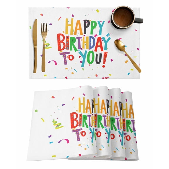 Happy Birthday Placemats Set of 1 Colorful Text Ribbon Cheers Celebration Heat Insulation Washable Place Mats, Rustic Non-Slip Table Mats for Dining Table Party Kitchen Decor,13x19 Inch