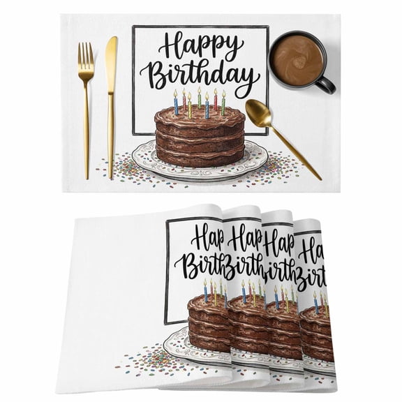 Happy Birthday Placemats Set of 4 Brown Chocolate Cake Colorful Candles Place Mats Indoor Wipeable Table Mats Washable Cloth Dining Table Placemats for Kitchen Holiday Party Home Decor 13x19 Inch
