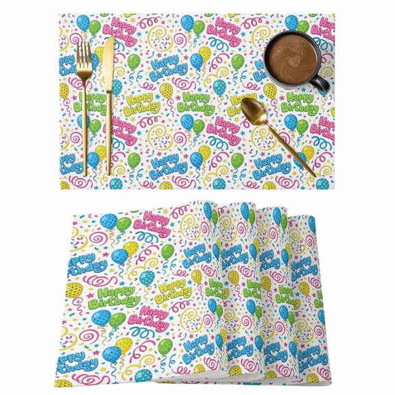 Happy Birthday Placemats Set of 8 Cartoon Colorful Star Ribbon Balloon Place Mats Indoor Wipeable Table Mats Washable Cloth Dining Table Placemats for Kitchen Holiday Party Home Decor 13x19 Inch