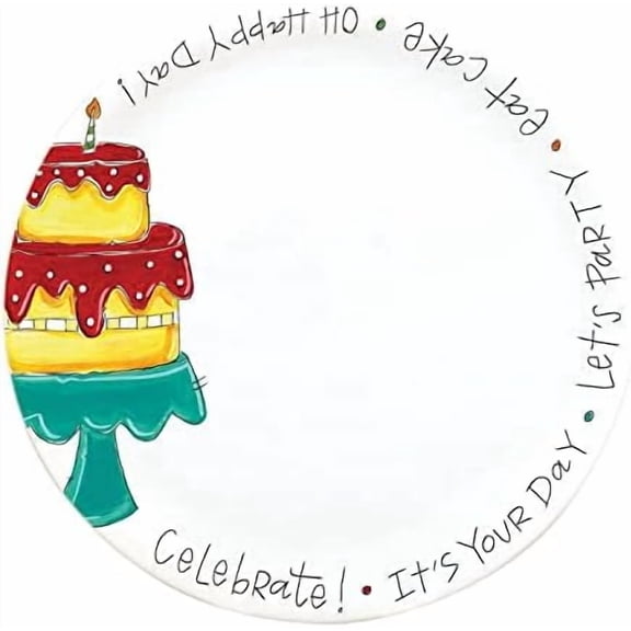 Happy Birthday Plate - Round Ceramic Serving Platter, 10.5" Diameter$$Home Decor, Kitchen, & Other