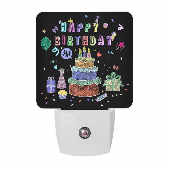 Happy Birthday Plug-in LED Night Lights Cakes Candy Balloon Auto Dusk-to-Dawn Sensor for Bedroom, Bathroom, Kitchen, Nursery, Hallway, Stairs, Wall Home Decor