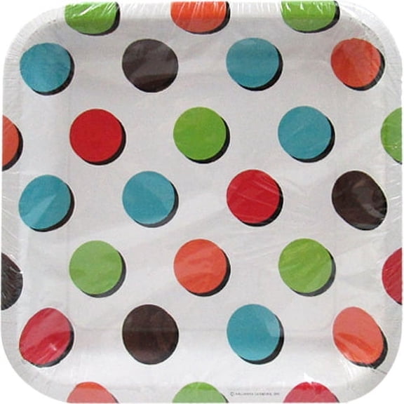 Happy Birthday 'Polka Dots on White' Large Paper Plates (8ct)