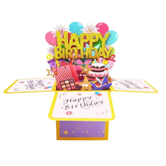 Happy Birthday Pop up Card, 3D Pop Up Birthday Lights Music Postcards, 3D Gift Box with Envelope, Pop Up Greeting Cards Best for Mom Wife Sister Boy Girl Friends