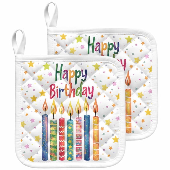 Happy Birthday Pot Holders for Kitchen Heatproof Potholder, 2 Pack Colorful Star Funny Celebration Hot Pads Multipurpose Oven Pads Cloth Potholders Trivet for Cooking and Baking