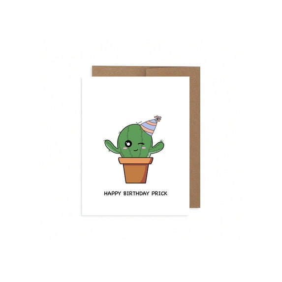 Happy Birthday Prick Cactus Card – Cute Kawaii Cacti Design – Fun Greeting Card with Envelope, Blank Inside – Perfect for Friends and Family Birthday Celebrations