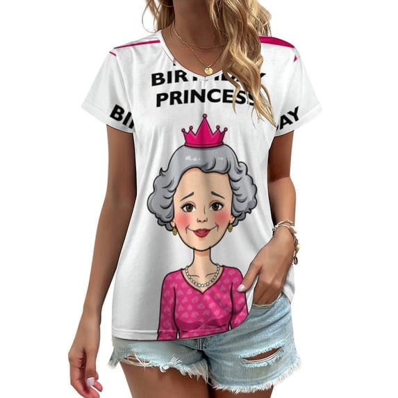 Happy Birthday Princess Card Design Women's Blouse Short Sleeve Women's Top T-Shirt Spring Summer Clothes