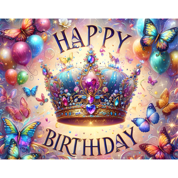 Happy Birthday Princess Theme with Crown & Butterflies Edible Image Cake Topper for Quarter Sheet Cake, by Tnct. (1 Count)