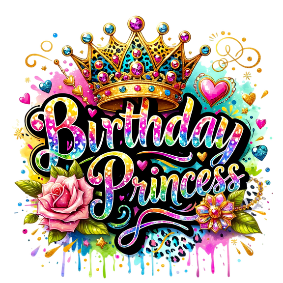 Happy Birthday Princess Theme with Sparkly Crown & Colors Edible Image Cake Topper for Quarter Sheet Cake, by Tnct. (1 Count)