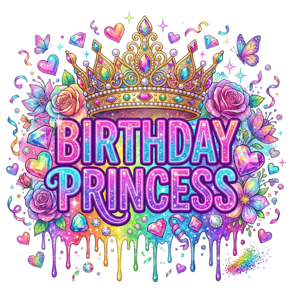 Happy Birthday Princess Tiara, Roses & Butterfly Pink & Purple Theme Edible Image Cake Topper for Quarter Sheet Cake, by Tnct. (1 Count)