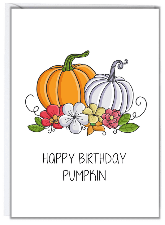 Halloween Pumpkin Greeting Card - 'I Love You Pumpkin' Blank Inside, 8x5.3 Inch, Linen Cardstock