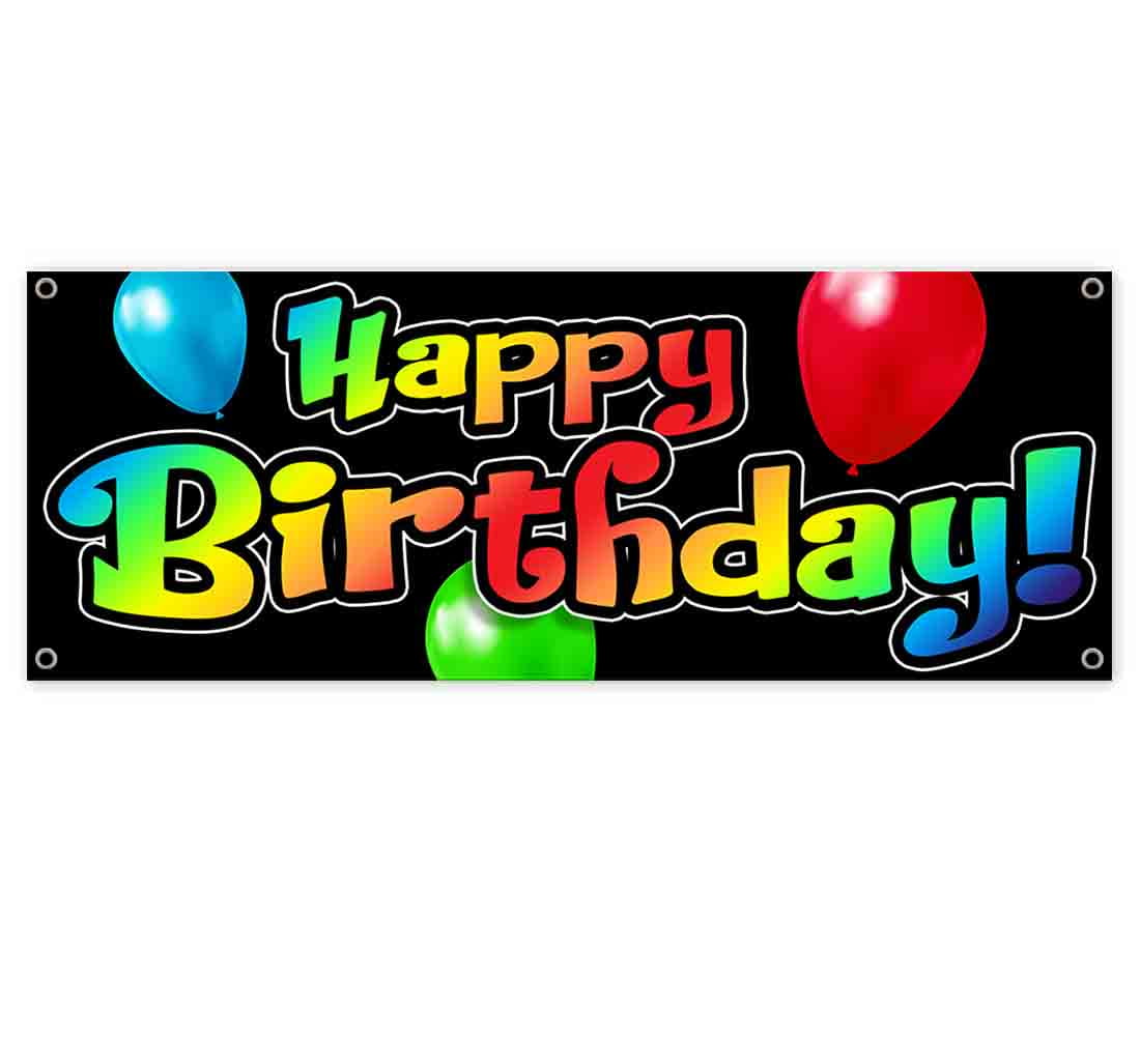 Happy Birthday Rainbow Balloon 13 oz Vinyl Banner With Metal