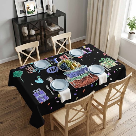 Happy Birthday Rectangle Tablecloth 52x70 Inch Cakes Candy Balloon Waterproof Polyester Tablecloth for Dining Table, Washable Table Cover for Kitchen Dining Room Wedding Decoration,Stain Resistant