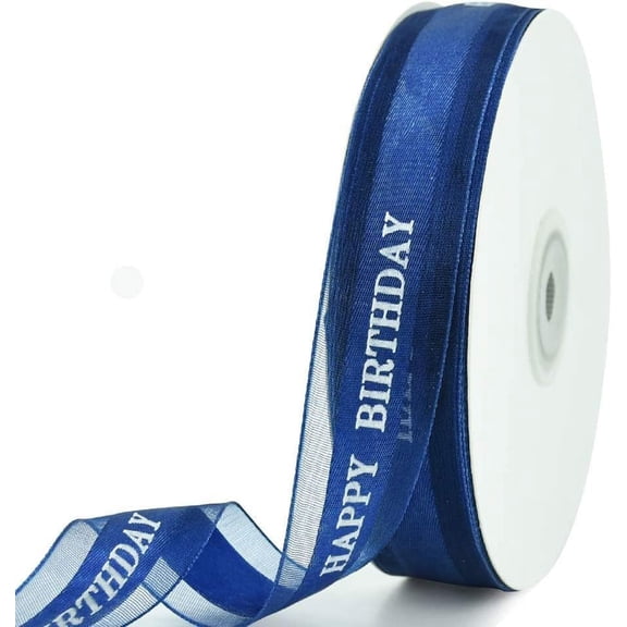 Happy Birthday Ribbon 1 Inch Navy Blue Satin Silk for Gift Wrapping 50 Yards Chiffon Organza Party Supplies Bouquet Cake Box Decoration HBD-navy blue -
