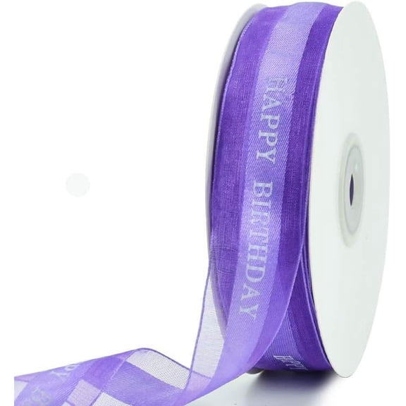 Happy Birthday Ribbon 1 Inch Purple Satin Silk for Gift Wrapping 50 Yards Chiffon Organza Party Supplies Bouquet Cake Box Decoration HBD-purple -