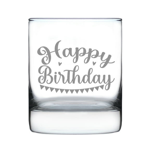 Happy Birthday Rocks Glass, Hand Engraved Gift, 10oz Etched Perfect Present, Unique Barware Special Celebration Glass