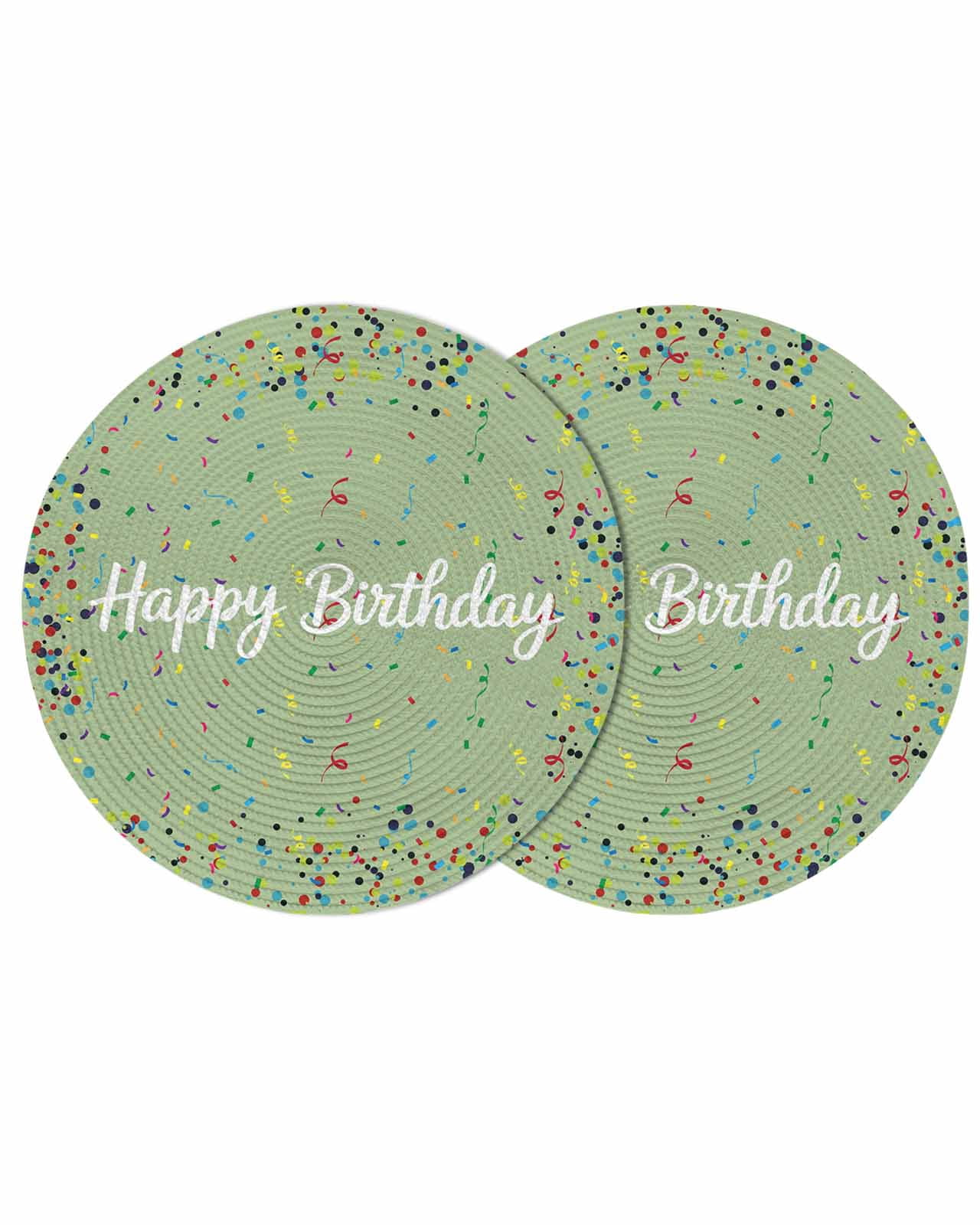 Happy Birthday Round 13 Inch Placemats Set of 2, Sage Green Modern ...