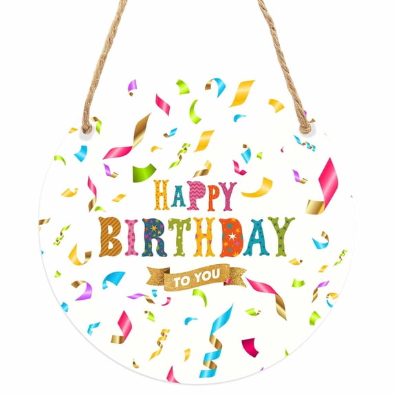Happy Birthday Round Front Door Welcome Sign, 5.9 Inch Wall Hanging Decor for Indoor Outdoor, Colorful Words Home Porch Hanger Decorations for Holiday Gift