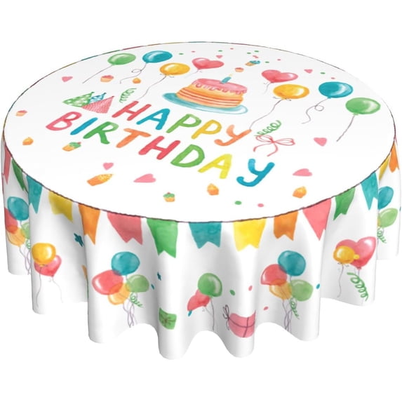 Happy Birthday Round Tablecloth 60 inch,Birthday Party Supplies Reusable Stain Proof Waterproof Fabric Table Cloths Cover Mat for Kitchen Dinner Tabletop Decor