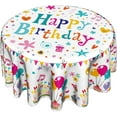 thumbnail image 1 of Happy Birthday Round Tablecloth- Birthday Cake Design with Colorful Flags Balloons Gifts Collection- 60in Circle Table Cloth Cover for Birthday Party Decoration Kitchen Dining Room, 1 of 6