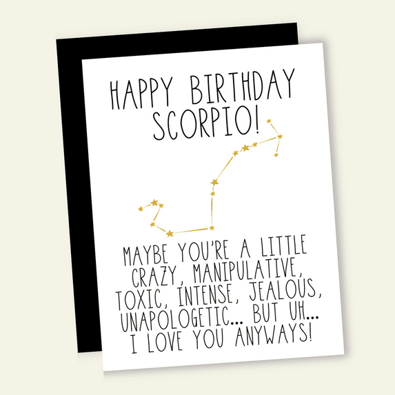 Happy Birthday Scorpio Card – Fun Astrology Greeting Card with Unique Zodiac Message – Envelope Included, Blank Inside – Perfect for Scorpio Birthdays