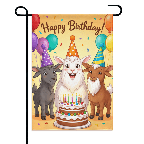 Happy Birthday Sheep Garden Flag 12×18in Double Sided Linen Balloon Cake Festive UV Protected Fade Resistant Weatherproof Decor For Outdoor Home Yard Patio Celebration