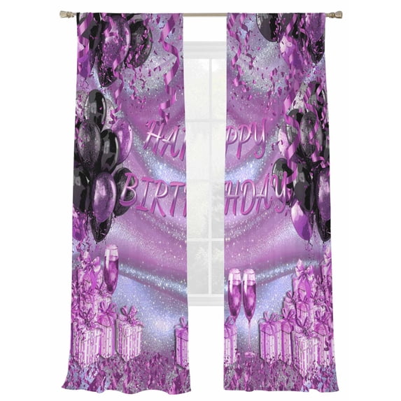 Happy Birthday Sheer Curtains 2 Panels Set Watercolor Balloons Ribbons Romantic Gifts Champagne Sheer Window Curtains Light Filtering Rod Pocket Voile Drapes for Bedroom Living Room 52"X84"