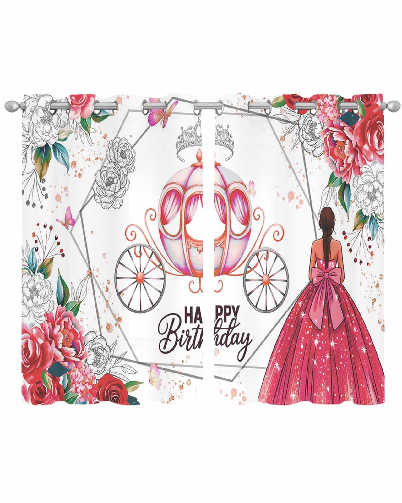 Hapy Rommet Happy Birthday Sheer Curtains 54 Inch Length 2 Panels Set for Living ...