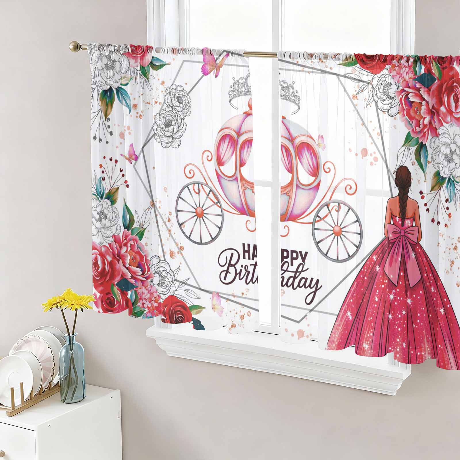 Reg Pock Happy Birthday Sheer Curtains 54 Inch Length 2 Panels Set for Living ...