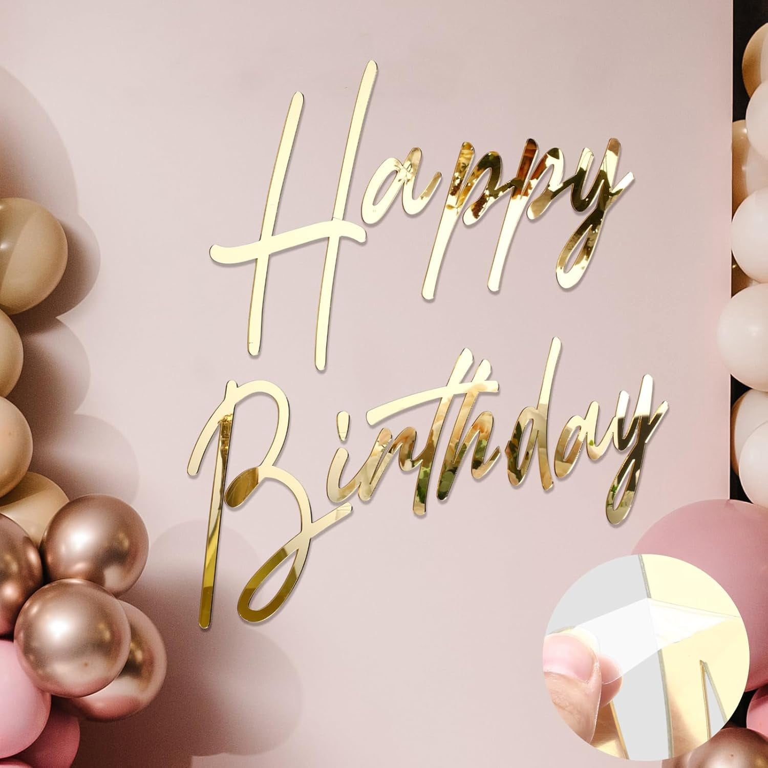 Happy Birthday Sign for Backdrop Large Happy Birthday Sticker Acrylic Mirror Decal Letter Sticker for Balloon Arch Party Sign Wall Decor, Peel Off The Acrylic Film