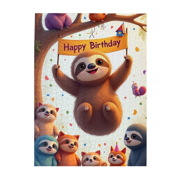 Happy Birthday Sloth 500 Piece Adult Jigsaw Puzzle Fun & Challenging Brain Teaser Vibrant Illustrations & Quality Pieces Great Gift Idea For Puzzle Lovers & Home Decor
