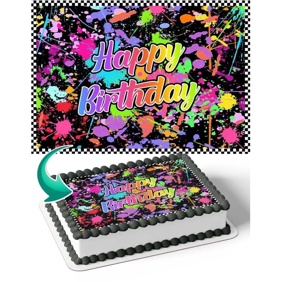 Happy Birthday Splash Paint Cake Topper for Quarter Sheet Cake, By Tnct. (1 Count)