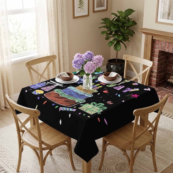 Happy Birthday Square Tablecloth 54x54 Inch Cakes Candy Balloon Waterproof Polyester Tablecloth for Dining Table, Washable Table Cover for Kitchen Dining Room Wedding Decoration,Stain Resistant