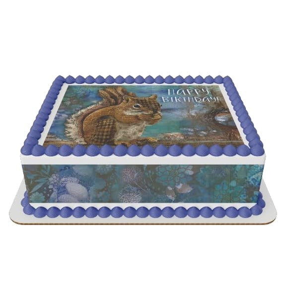 Happy Birthday Squirrel Edible Icing Sheets- Assorted Image Cake Toppers-Frosting Sheets- Cookies- Cupcake Toppers (8 Inch Round)