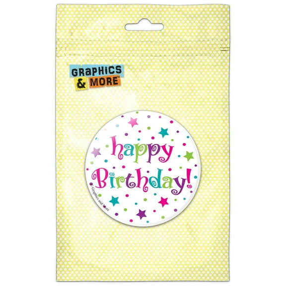 Happy Birthday! Stars and Dots Colorful Refrigerator Button Magnet