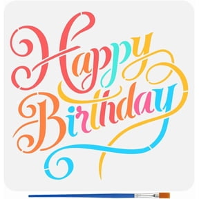 Happy Birthday Stencil for Painting with Brush 11.8x11.8inch Reusable Birthday Celebration Template Hollowed Words Pattern Stencil Plastic PET Daily Theme Template for Home Decoration Mixed Color