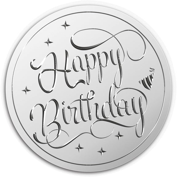 Happy Birthday Stickers 2" Silver Foil Sticker 100pcs Invitation Envelopes Seals Silver Gift Embossed Round Certificate Seal Label for Party Card Making Awards Silver