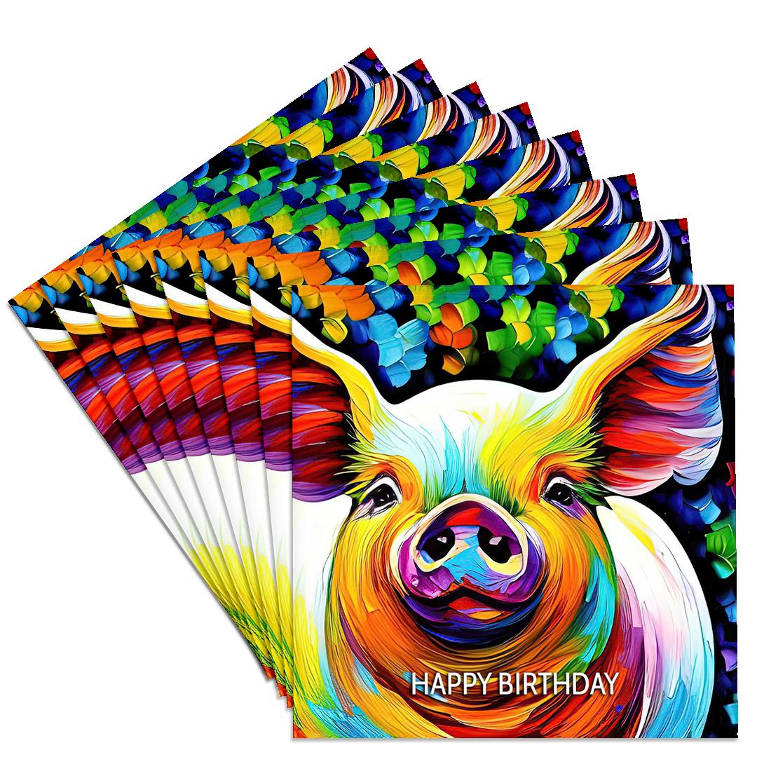 3drose, Happy Birthday. Stunning Pig Cool Digital Art. Funny Greeting Card, Set of 8 Ceramic Tile Coasters