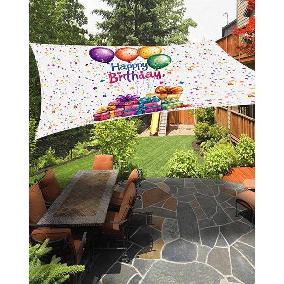 Happy Birthday Sun Sail Shades Rectangle Canopy,Sunlight Block Heavy Duty Curved Backyard Shade Cover, Colorful Balloon Gifts Patterns Waterproof Sun Shades for Patios Garden Pergola Outdoor 8'x10'