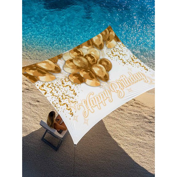 Happy Birthday Sun Shade Sail 6.5' x 10', Golden Gradient Balloons Ribbons Romantic Rectangle Outdoor Sunshade Canopy, Waterproof UV Block Patio Covers for Garden Yard Beach