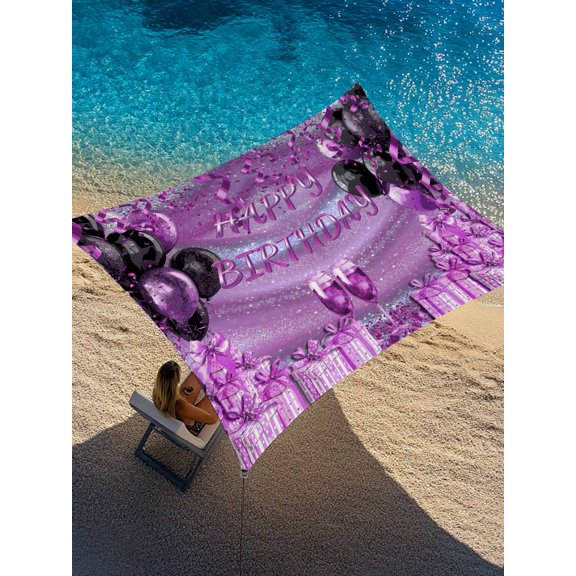 Happy Birthday Sun Shade Sail 8' x 10', Watercolor Balloons Ribbons Romantic Gifts Champagne Rectangle Outdoor Sunshade Canopy, Waterproof UV Block Patio Covers for Garden Yard Beach