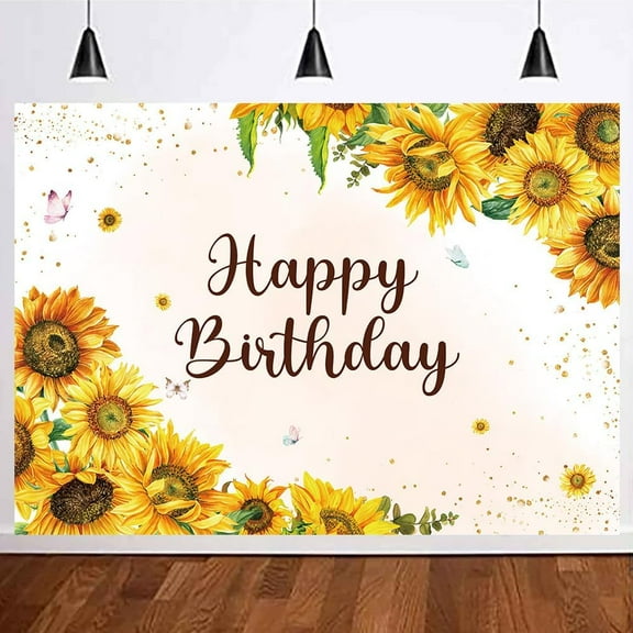 Happy Birthday Sunflower Photography Backdrops Yellow Cozy Boys Girls Baby Shower Sunflower Newborn Party Cake Table Decor Photo Background