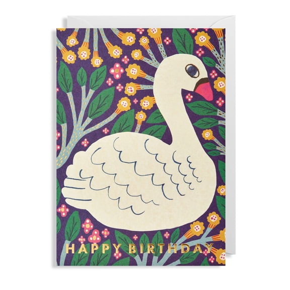 Happy Birthday Swan Card Beautiful Floral Design Blank Inside with Envelope Perfect for Celebrating Friends and Loved Ones