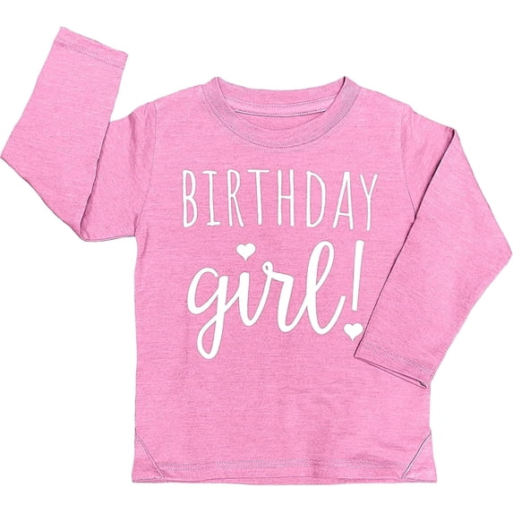 Happy Birthday T-Shirt (Girls 1 to 12) Sassy Kids Party Tee - Sweet Baby/Toddler Outfit 10 Pink Heather LS