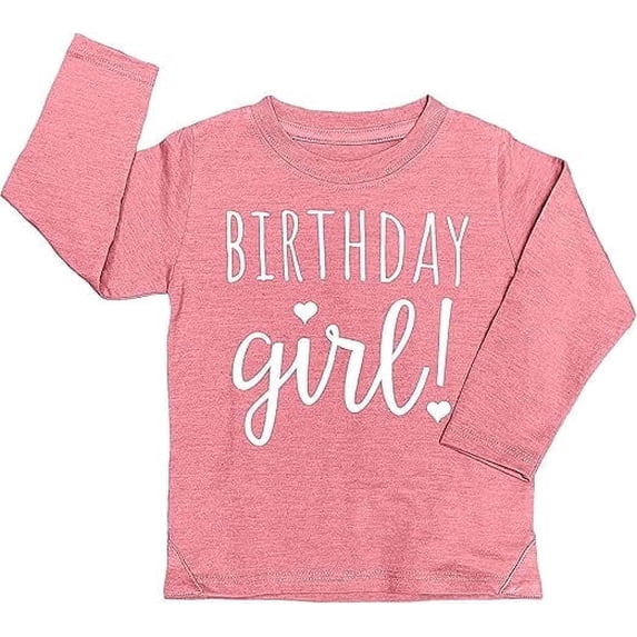 Lalo & Luna Happy Birthday Girls Long Sleeve Shirt for Kids and Toddlers, Mauve Heather