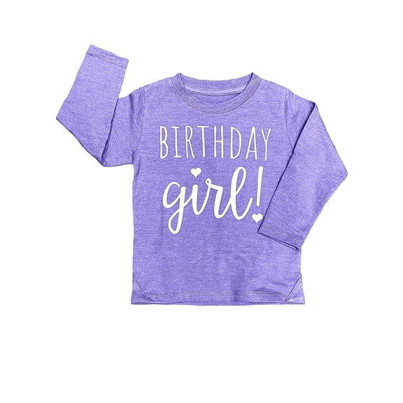 Lalo & Luna Happy Birthday Girls Long Sleeve Shirt for Kids and Toddlers, Purple Heather