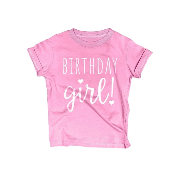Lalo & Luna Happy Birthday Girls T-Shirt, Short Sleeve Shirt for Kids and Toddlers, Pink Heather