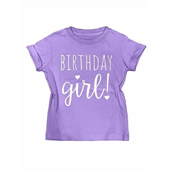 Lalo & Luna Happy Birthday Girls T-Shirt, Short Sleeve Shirt for Kids and Toddlers, Purple Heather