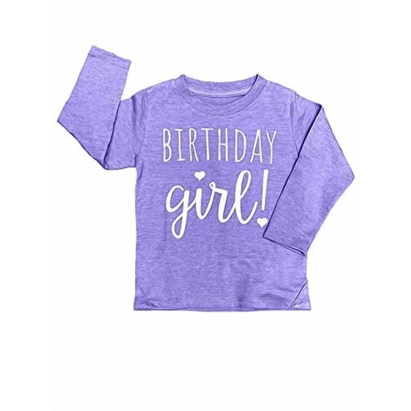 Lalo & Luna Happy Birthday Girls Long Sleeve Shirt for Kids and Toddlers, Purple Heather