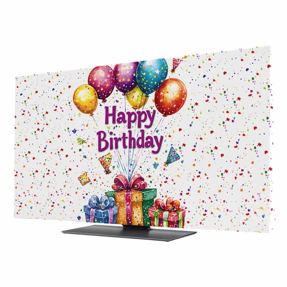Happy Birthday TV Dust Cover 24 Inch, Colorful Balloon Ribbon Present Computer Monitor Cover Dustproof Stretchable Indoor TV Screen Protector for LED LCD Universal Monitors